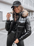 Damen Glanz-Steppjacke mit abnehmbarer Kapuze & Kunstpelz